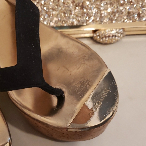 Jimmy Choo Black and Gold Wedge Sandals - Picture 6 of 8
